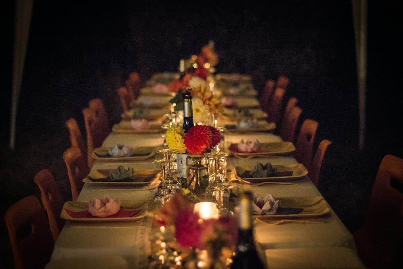 Long candlelit dinner table